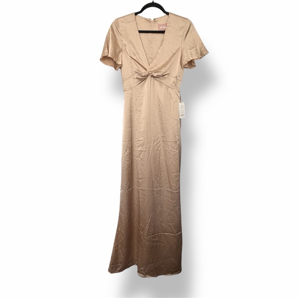 Show Me Your Mumu Rome Twist Gown Champagne Luxe Satin Maxi Dress - Picture 2 of 7